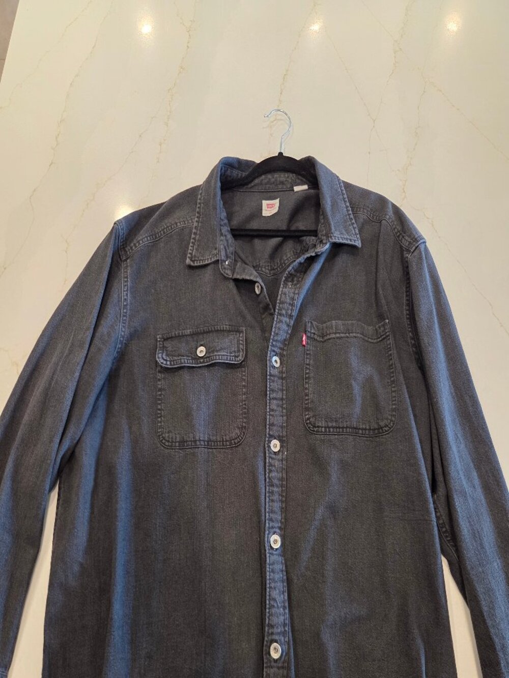 Levi's Men's Washed Black Denim Western Button-Down Shirt Jacket XXL